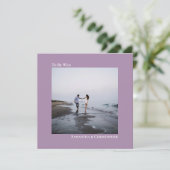 Moderne minimalistische lavender Square Photo Wedd Kaart (Staand voorkant)