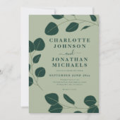 Moderne Minimalistische Leaf Sage Green Wedding Kaart (Voorkant)