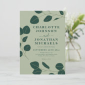 Moderne Minimalistische Leaf Sage Green Wedding Kaart (Staand voorkant)