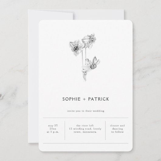 Moderne minimalistische legant Daffodil Spring Wed Kaart (Voorkant)
