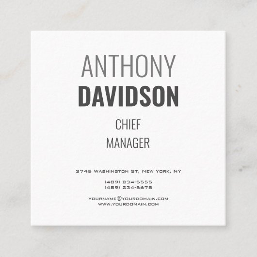 Moderne, minimalistische legant professional vierkante visitekaartje (Voorkant)