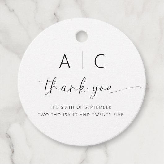 Moderne minimalistische legante bruiloft bedankjes labels (Voorkant)