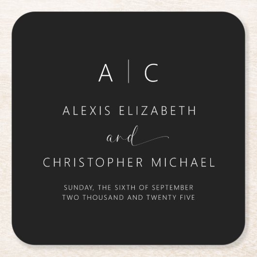 Moderne minimalistische legante bruiloft kartonnen onderzetters (Voorkant)