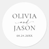 Moderne minimalistische legante bruiloft ronde sticker (Voorkant)