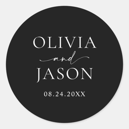 Moderne minimalistische legante bruiloft ronde sticker (Voorkant)