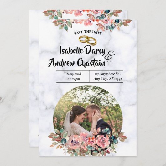 Moderne minimalistische legante bruiloft save the date (Voorkant / Achterkant)