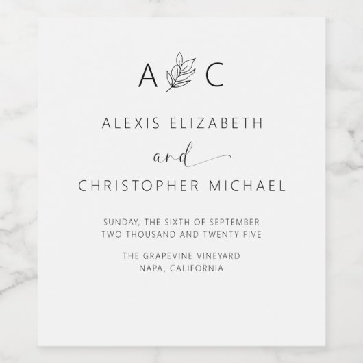 Moderne minimalistische legante bruiloft wijn etiket (Enkel label)