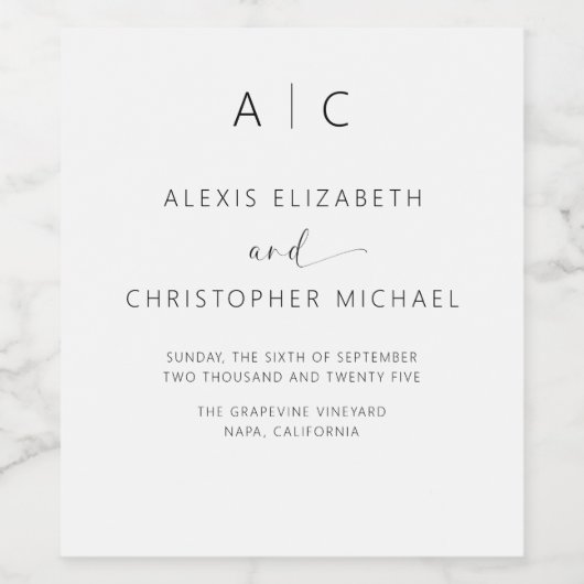 Moderne minimalistische legante bruiloft wijn etiket (Enkel label)