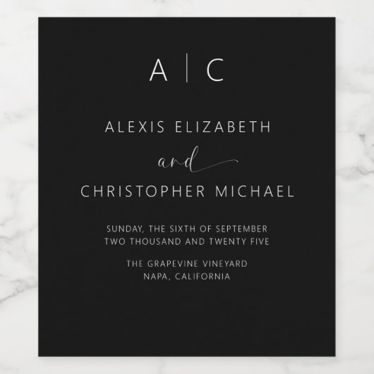 Moderne minimalistische legante bruiloft wijn etiket (Enkel label)