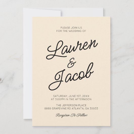 Moderne minimalistische lichte champagne bruiloft kaart (Voorkant)