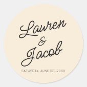 Moderne minimalistische lichte champagne bruiloft ronde sticker (Voorkant)