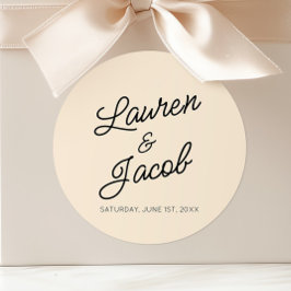 Moderne minimalistische lichte champagne bruiloft ronde sticker