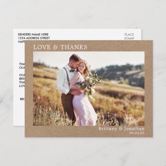 Moderne minimalistische liefde Bedankt bruiloft kr Briefkaart (Voorkant / Achterkant)