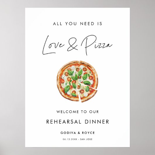 Moderne minimalistische liefde en pizza repetitie  poster (Voorkant)