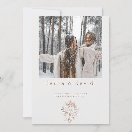 Moderne Minimalistische Lijn Getekende Protea Brui Kaart (Achterkant)