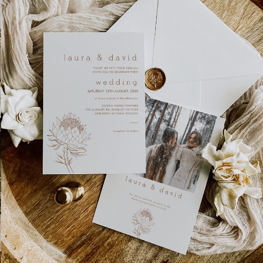 Moderne Minimalistische Lijn Getekende Protea Brui Kaart