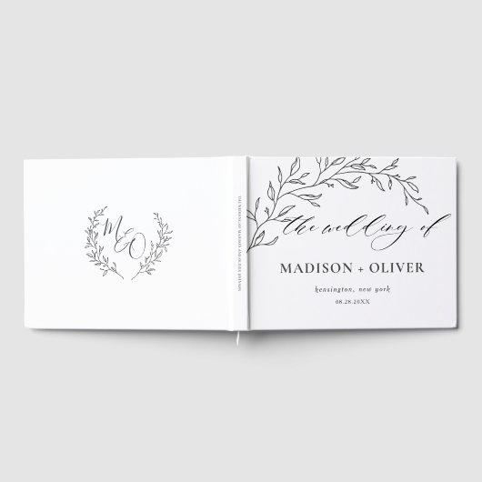 Moderne minimalistische lijn Laurel Botanische bru Gastenboek (Volledig)