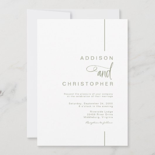 Moderne minimalistische lijn script QR code bruilo Kaart (Voorkant)