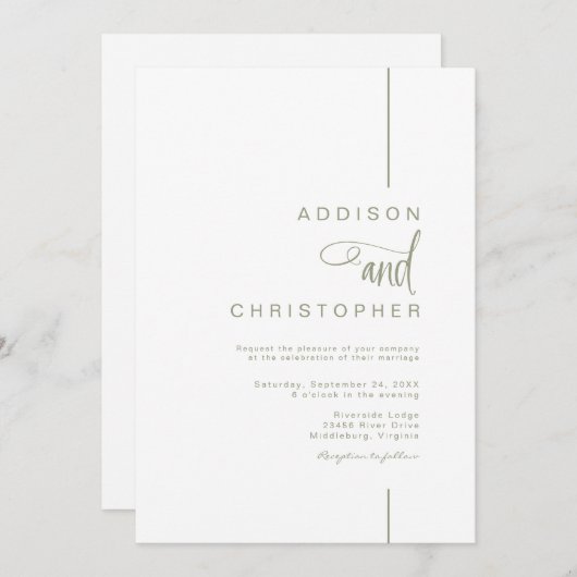 Moderne minimalistische lijn script QR code bruilo Kaart (Voorkant / Achterkant)