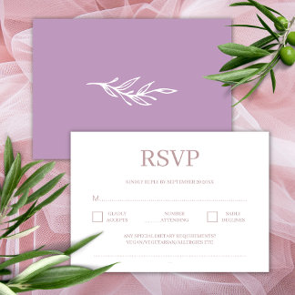 Moderne minimalistische Lila Paarse bruiloft RSVP Informatiekaartje