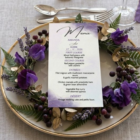 Moderne Minimalistische Lila Paarse Trendy Menu