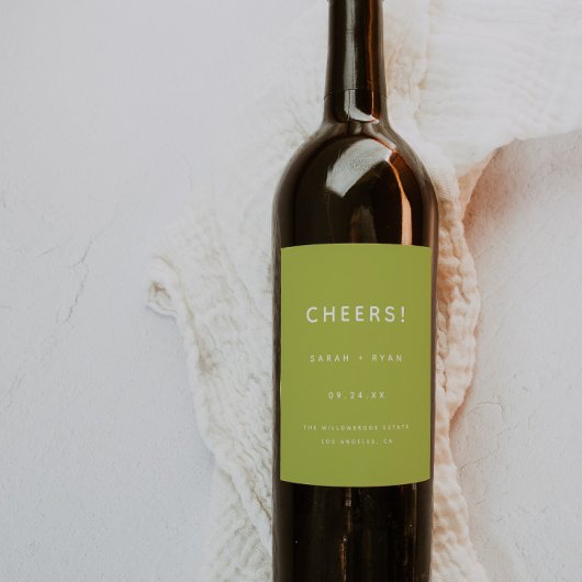 Moderne Minimalistische Limoengroene "Proost!" Tro Wijn Etiket