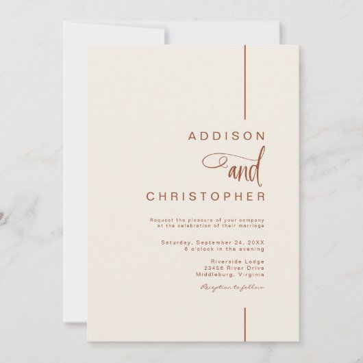 Moderne minimalistische Line Script bruiloft Kaart (Voorkant)