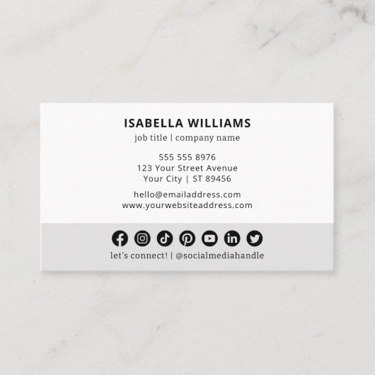 Moderne minimalistische Logo Custom Social Media I Visitekaartje (Voorkant)