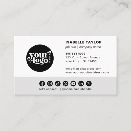 Moderne minimalistische Logo Custom Social Media I Visitekaartje (Voorkant)