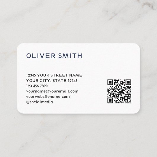 Moderne minimalistische Logo QR code Deep Blue Visitekaartje (Achterkant)