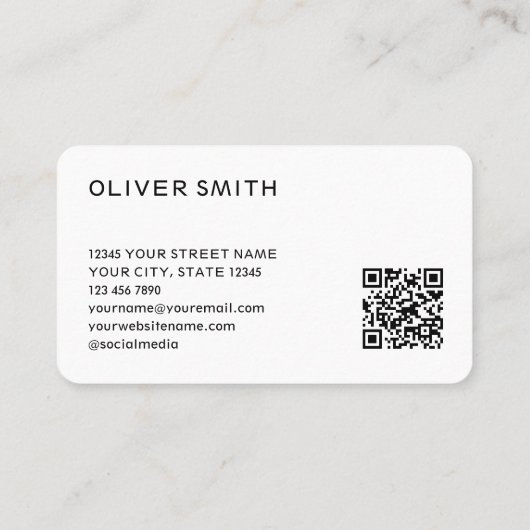 Moderne minimalistische Logo QR code zwart Visitekaartje (Achterkant)