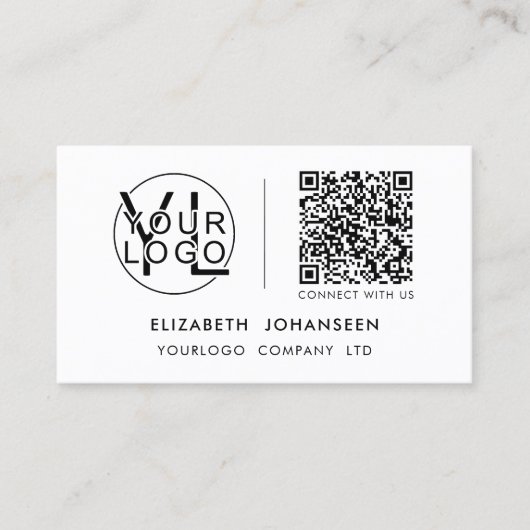 Moderne minimalistische Logo QR-code zwart-wit Visitekaartje (Voorkant)