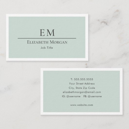 Moderne minimalistische Logo Sage Green Simple Visitekaartje (Voorkant / Achterkant)