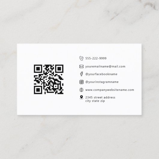 Moderne minimalistische Logo-scriptpictogrammen QR Visitekaartje (Achterkant)