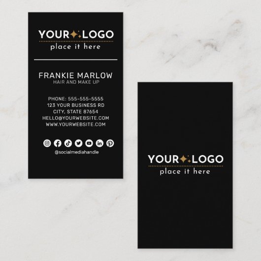 Moderne, minimalistische Logo sociale media zwart Visitekaartje (Voorkant / Achterkant)