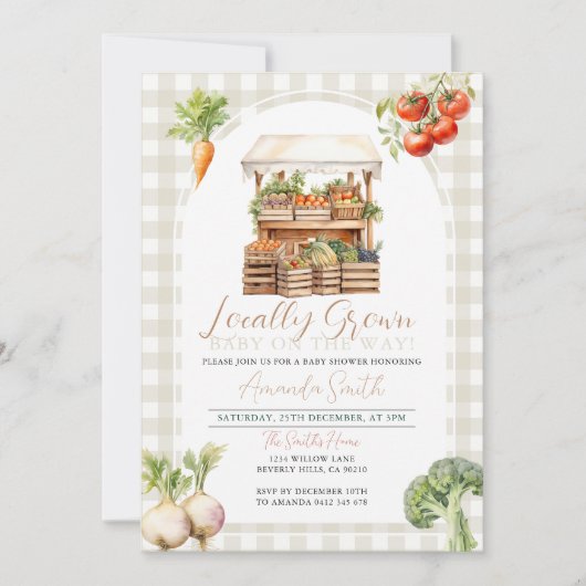 Moderne minimalistische lokaal geteelde babydouche kaart (Voorkant)