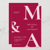 Moderne minimalistische magenta bruiloft kaart (Voorkant / Achterkant)