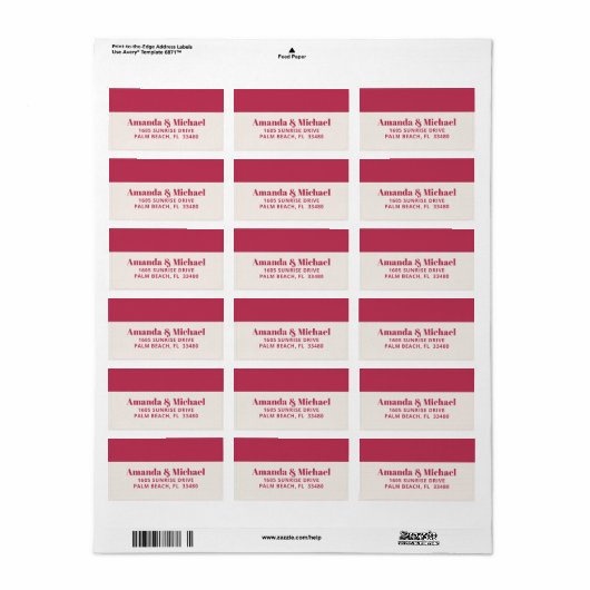 Moderne minimalistische magenta en Ecru Beige Etiket (Full Sheet)
