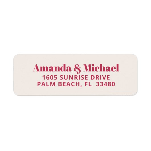 Moderne minimalistische magenta en Ecru Beige Etiket (Voorkant)