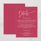 Moderne Minimalistische Magenta Rode Huwelijksdeta Informatiekaartje (Voorkant / Achterkant)