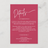 Moderne Minimalistische Magenta Rode Huwelijksdeta Informatiekaartje (Voorkant)