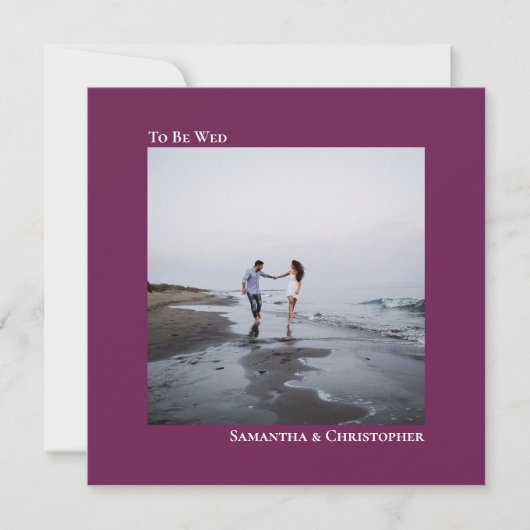 Moderne minimalistische magenta Square Photo Weddi Kaart (Voorkant)