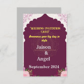 Moderne minimalistische magenta Stripe Wedding Kaart (Voorkant / Achterkant)