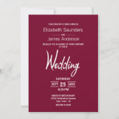 Moderne minimalistische magenta White Wedding Kaart (Voorkant)
