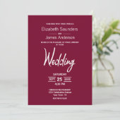Moderne minimalistische magenta White Wedding Kaart (Staand voorkant)