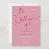 Moderne minimalistische magentarood en roze bruilo kaart (Voorkant)