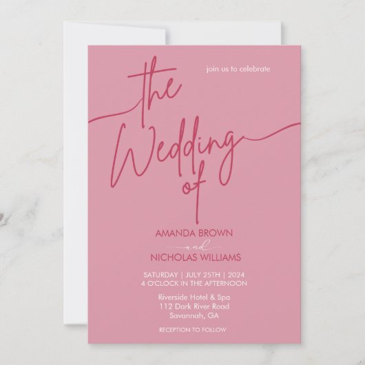 Moderne minimalistische magentarood en roze bruilo kaart (Voorkant)