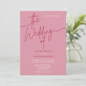 Moderne minimalistische magentarood en roze bruilo kaart (Staand voorkant)