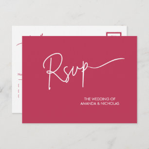Moderne minimalistische magentarood en wit RSVP Briefkaart