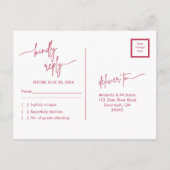 Moderne minimalistische magentarood en wit RSVP Briefkaart (Achterkant)